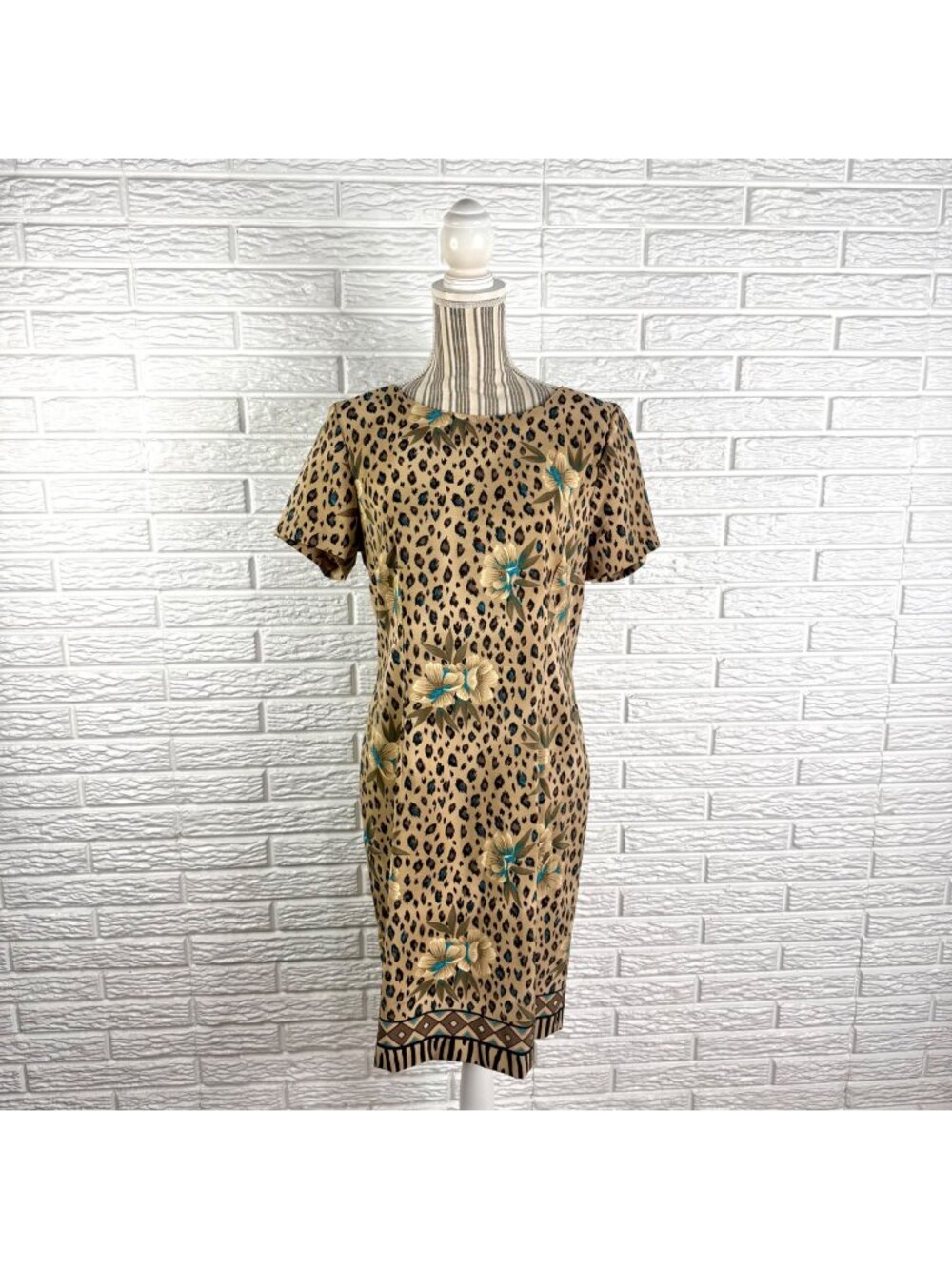 Vintage 90s Kathie Lee Collection Floral Leopard Print Shift Dress Size 10